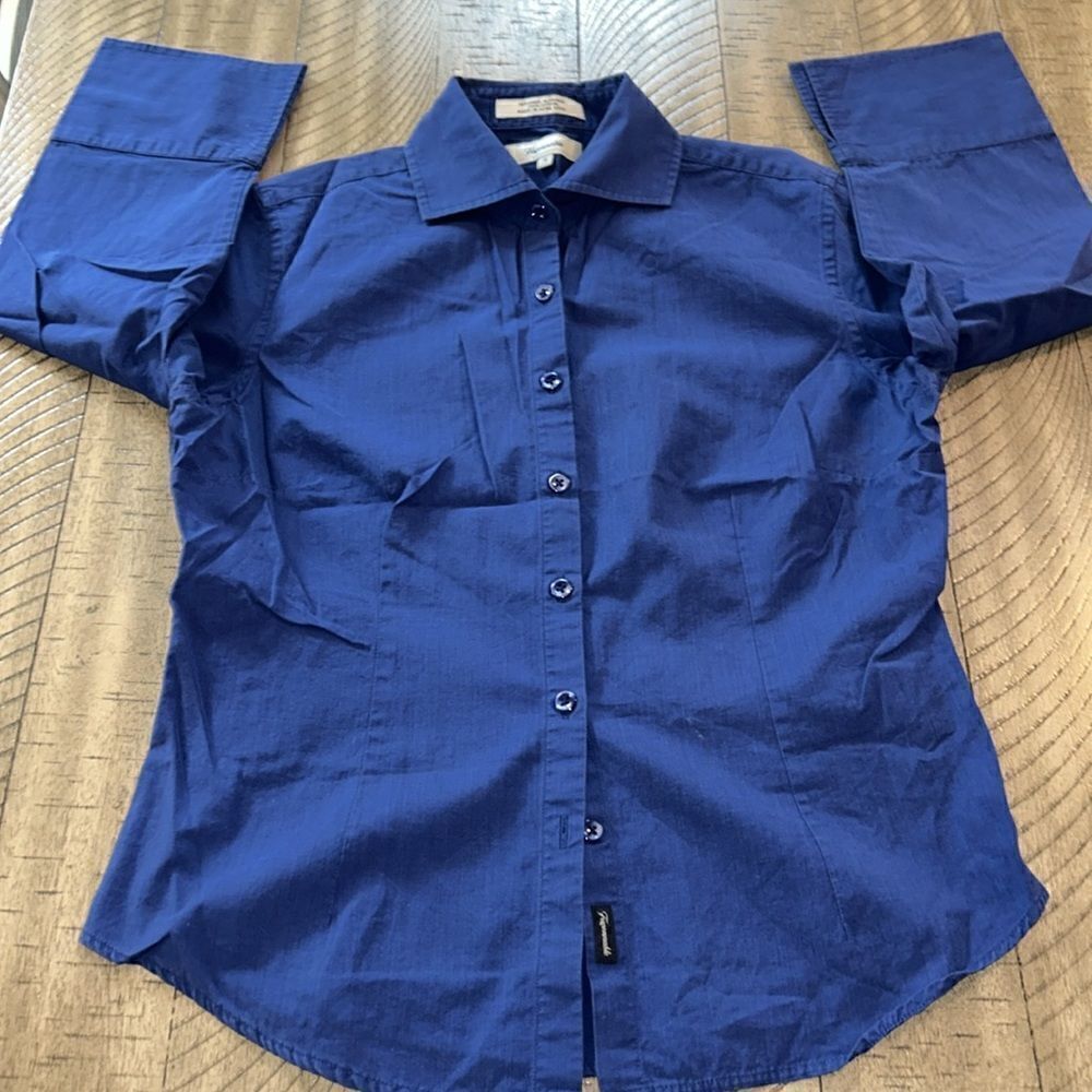 FaconnableNavy 🛳️cottonShirt 👕 3/4 sleeve DeepMediterraneanBlue. Chic Polished - Picture 3 of 17